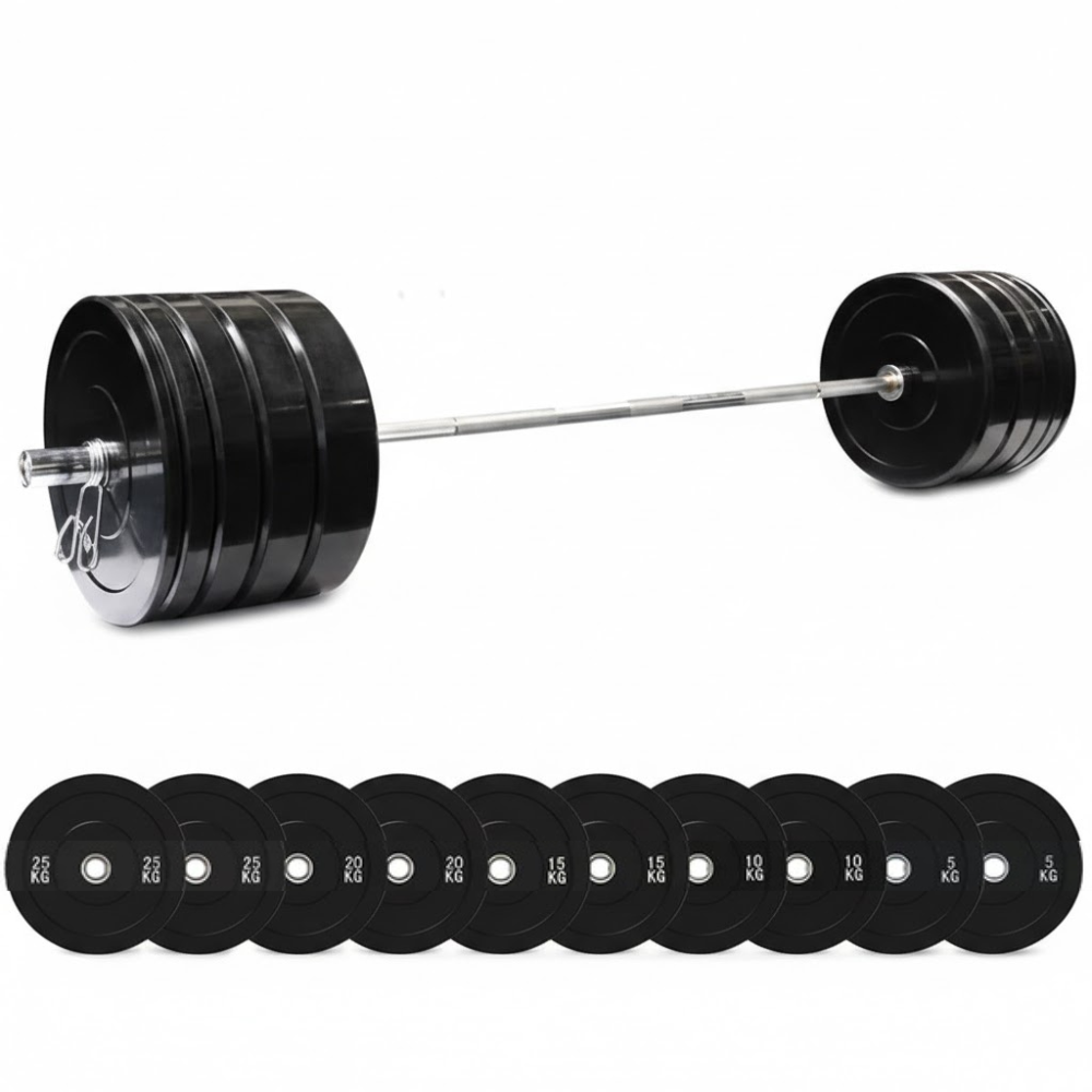 Barre olympique professionnelle de 170 kg et ensemble de disques de musculation avec clips