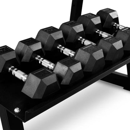 2-25kg Rubber Hex Dumbbells + 2 Tier Dumbbell Rack
