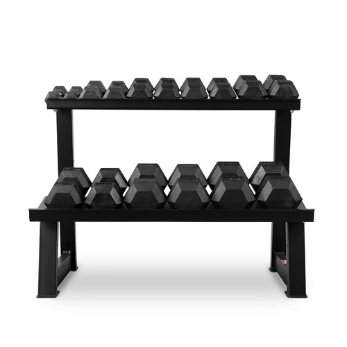 2-25kg Rubber Hex Dumbbells + 2 Tier Dumbbell Rack