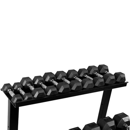 2-25kg Rubber Hex Dumbbells + 2 Tier Dumbbell Rack
