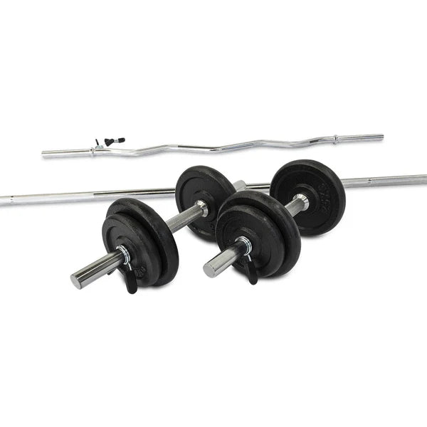 Barre d'haltères standard de 75 kg (72 pouces) + barre EZ Curl + ensemble d'haltères