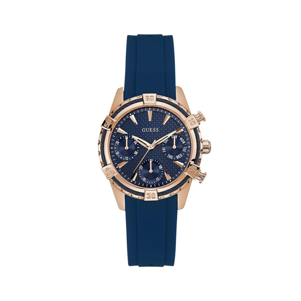 Montre Guess pour femme, bleue et dorée