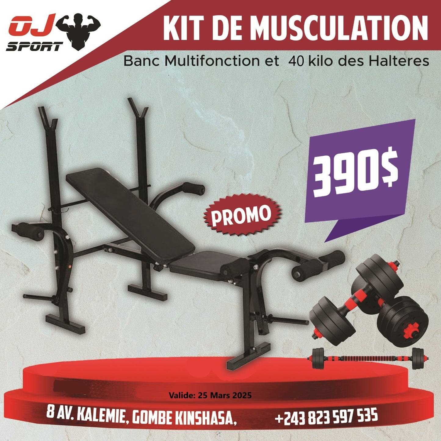 Kit combiné développé couché + haltères de 40 kg